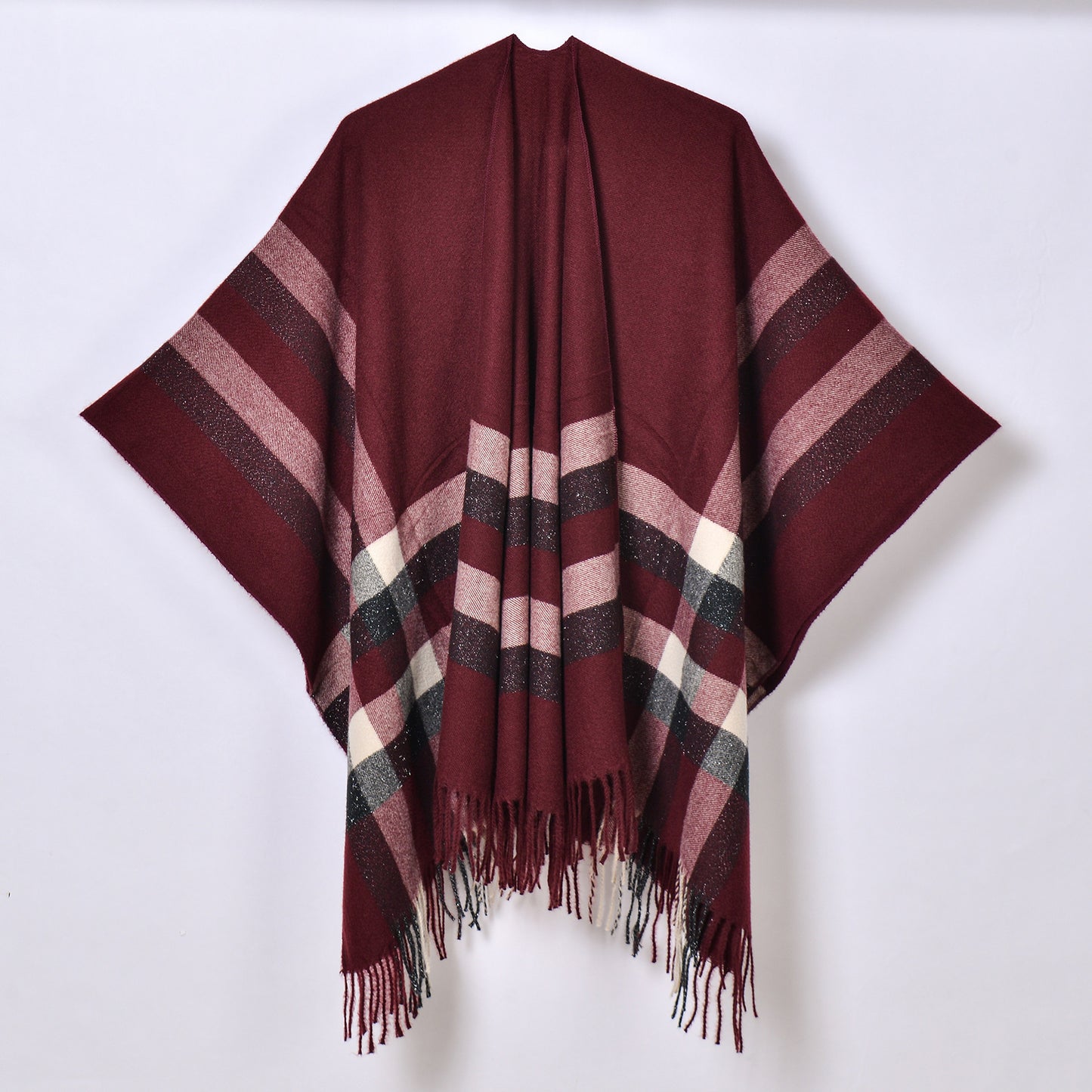 Tassel Split Shawl Simple Plaid Jacquard Scarf