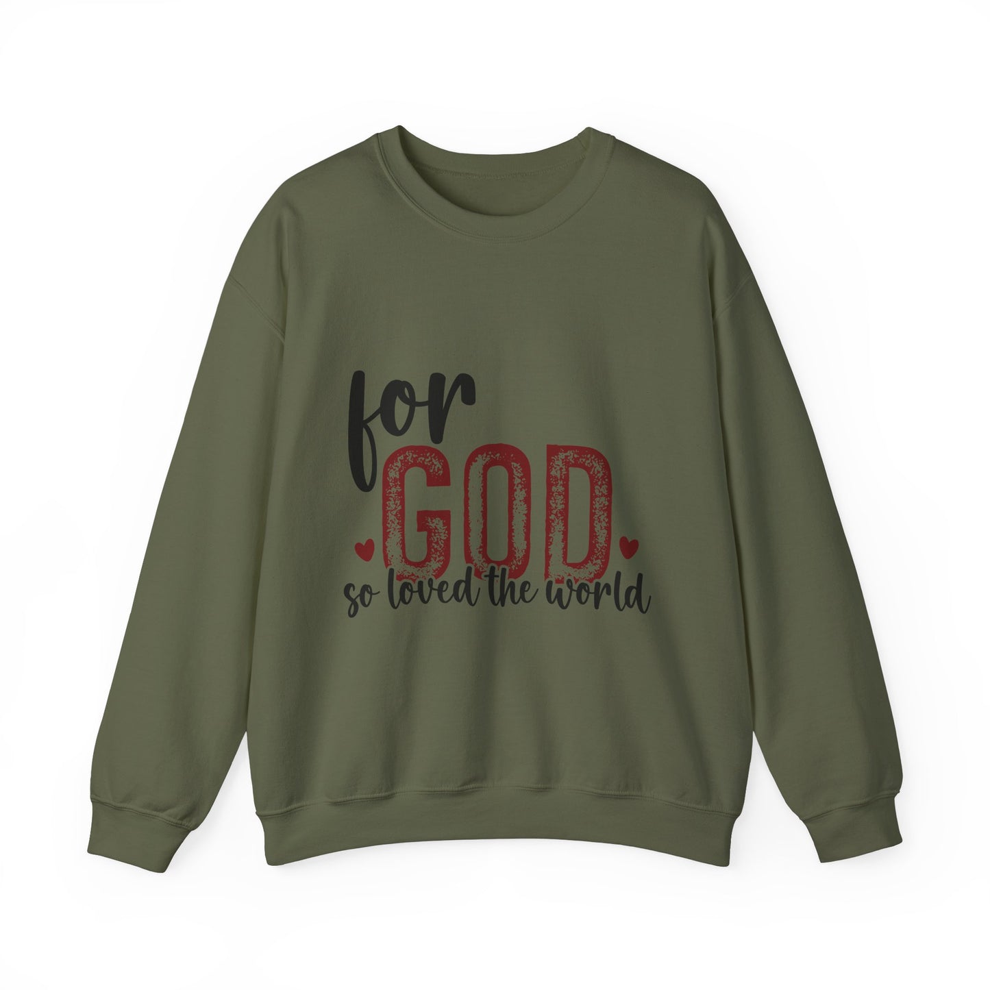 Unisex Heavy Blend Crewneck Sweatshirt with Faith Message - For God So Loved The World