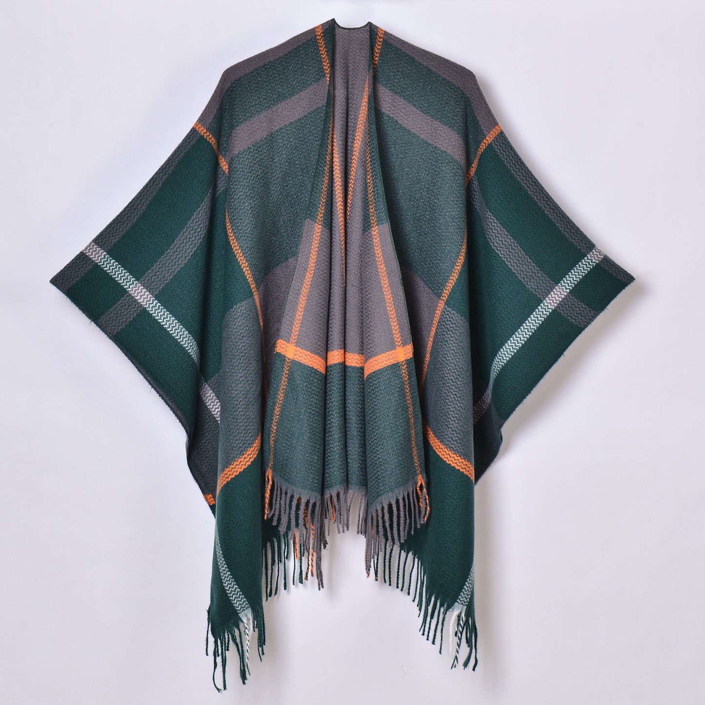 Tassel Split Shawl Simple Plaid Jacquard Scarf