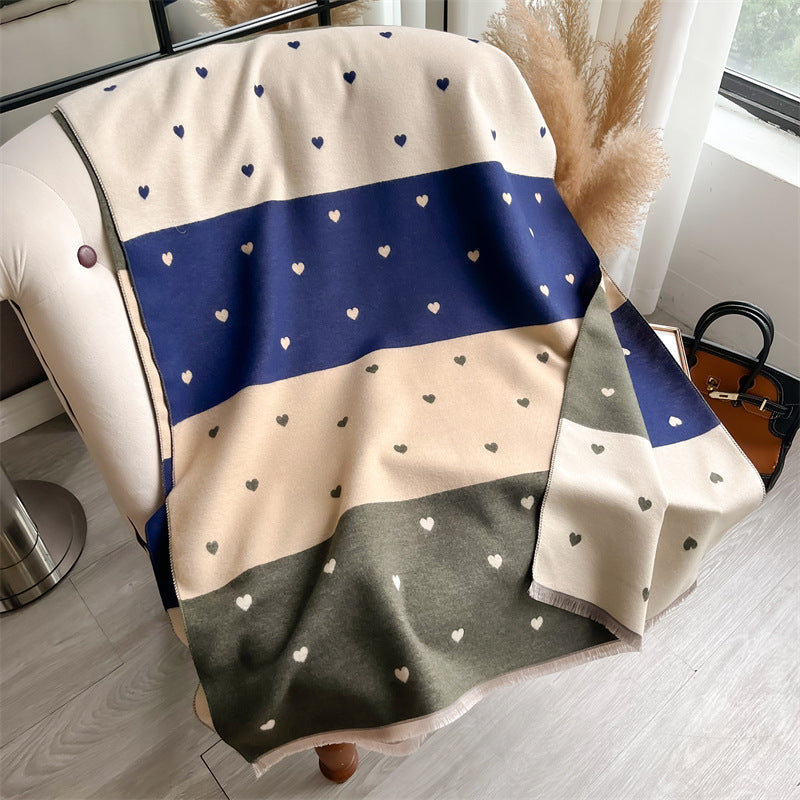 Women's Double-sided Small Love Color Matching Printed Artificial Cashmere Scarf All-matching Warm Bib Shawl