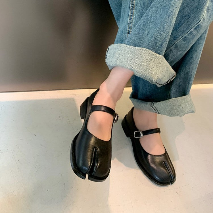 Split Toe Tabi Shoes Female Solid Color Cowhide