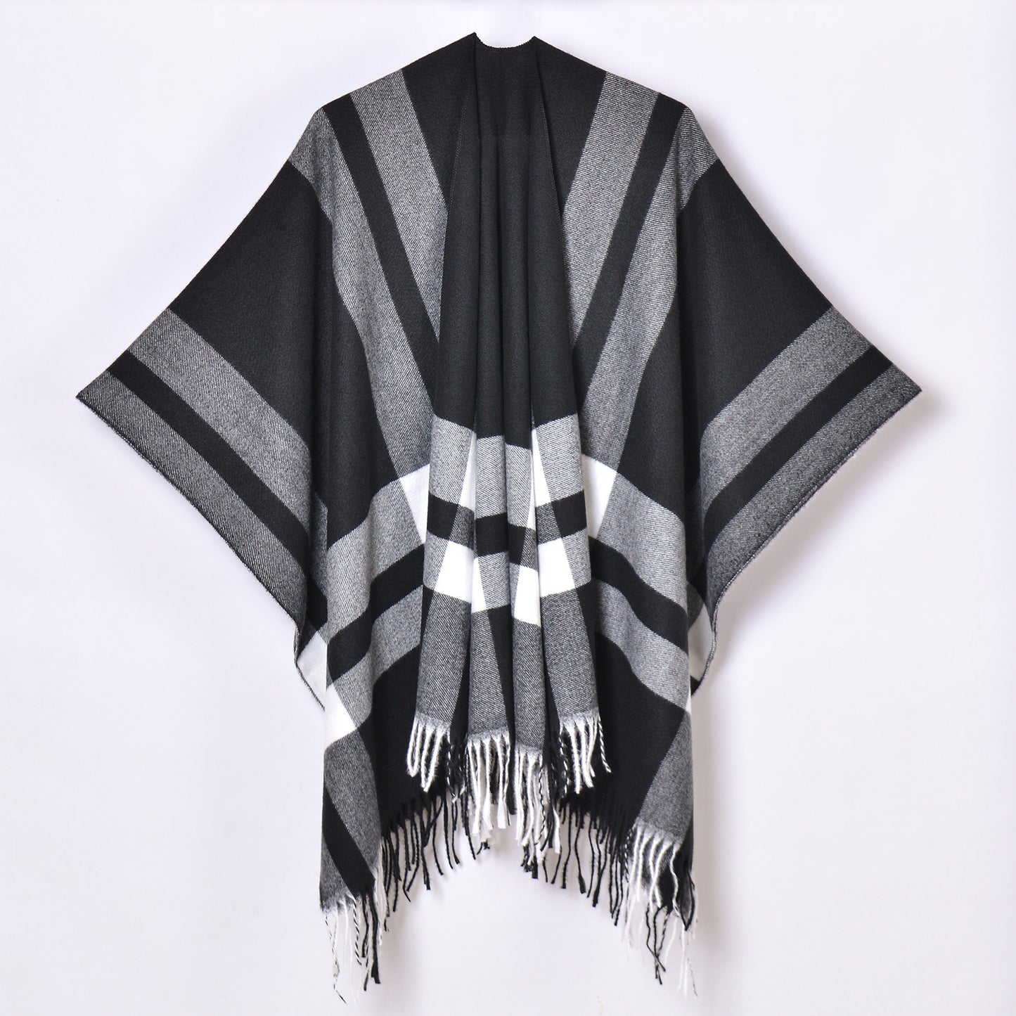 Tassel Split Shawl Simple Plaid Jacquard Scarf