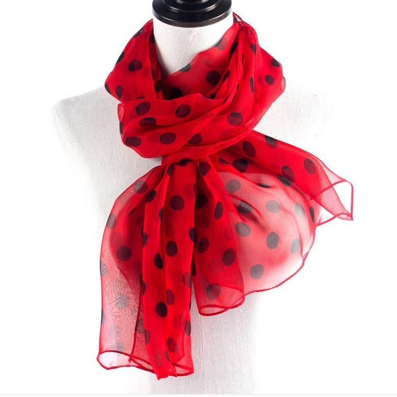 Polka Dot Scarf Bright Red Scarf Polka Dot Thin Chiffon Sunscreen Shawl