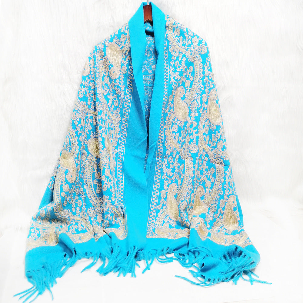 Cashmere Gold Cashew Scarf Embroidered Ethnic Style