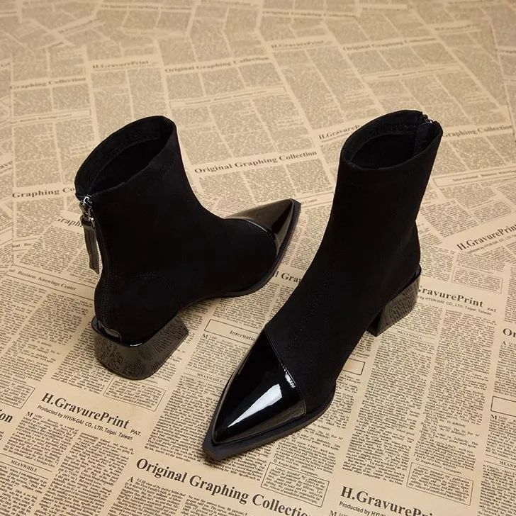 All-match One-suit Skirt Pointed Toe Chunky Heel Comfortable Skinny Boots Women