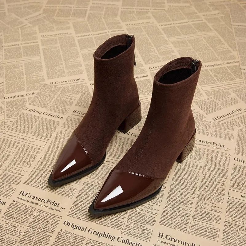 All-match One-suit Skirt Pointed Toe Chunky Heel Comfortable Skinny Boots Women