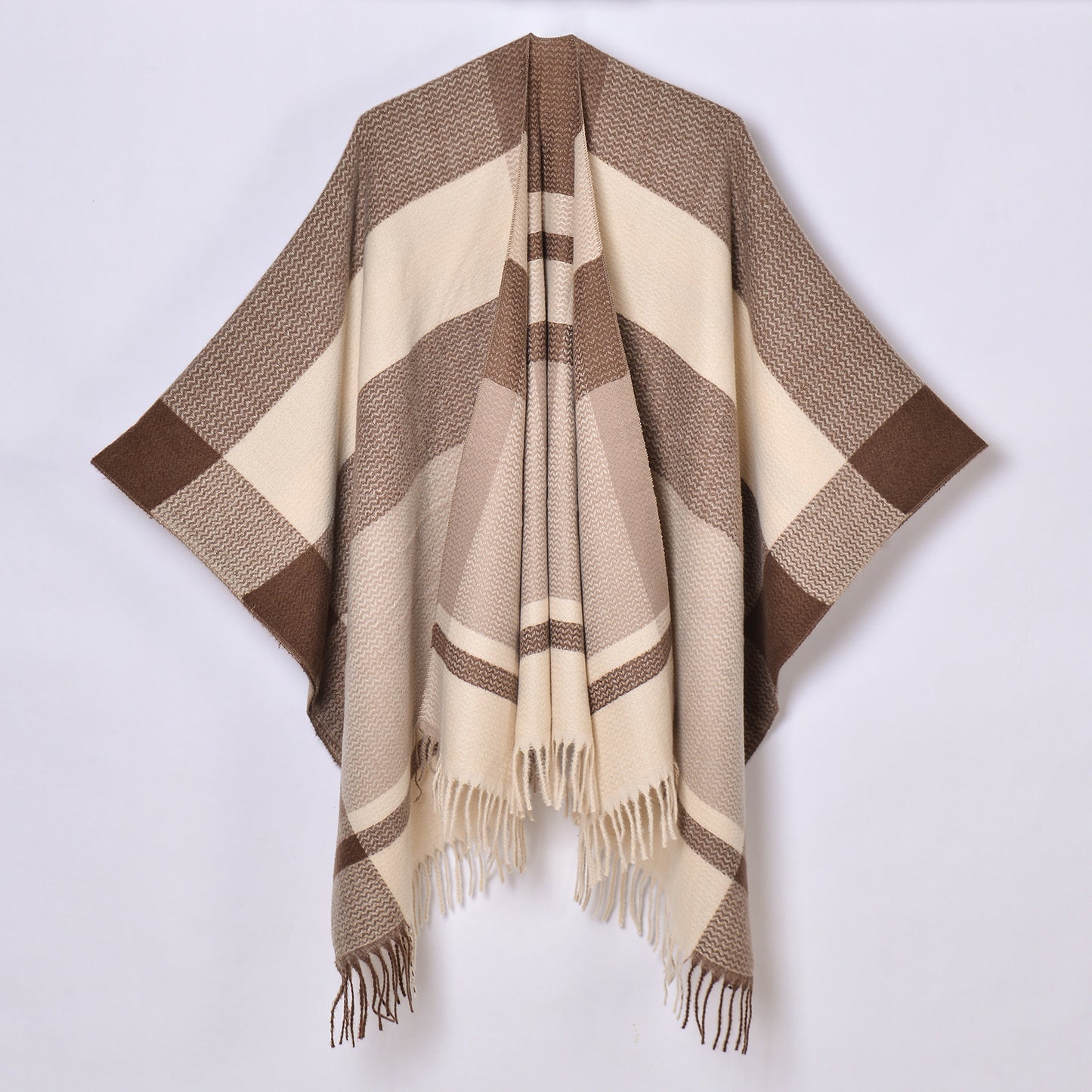 Tassel Split Shawl Simple Plaid Jacquard Scarf