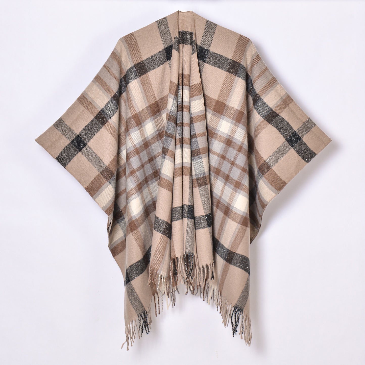 Tassel Split Shawl Simple Plaid Jacquard Scarf