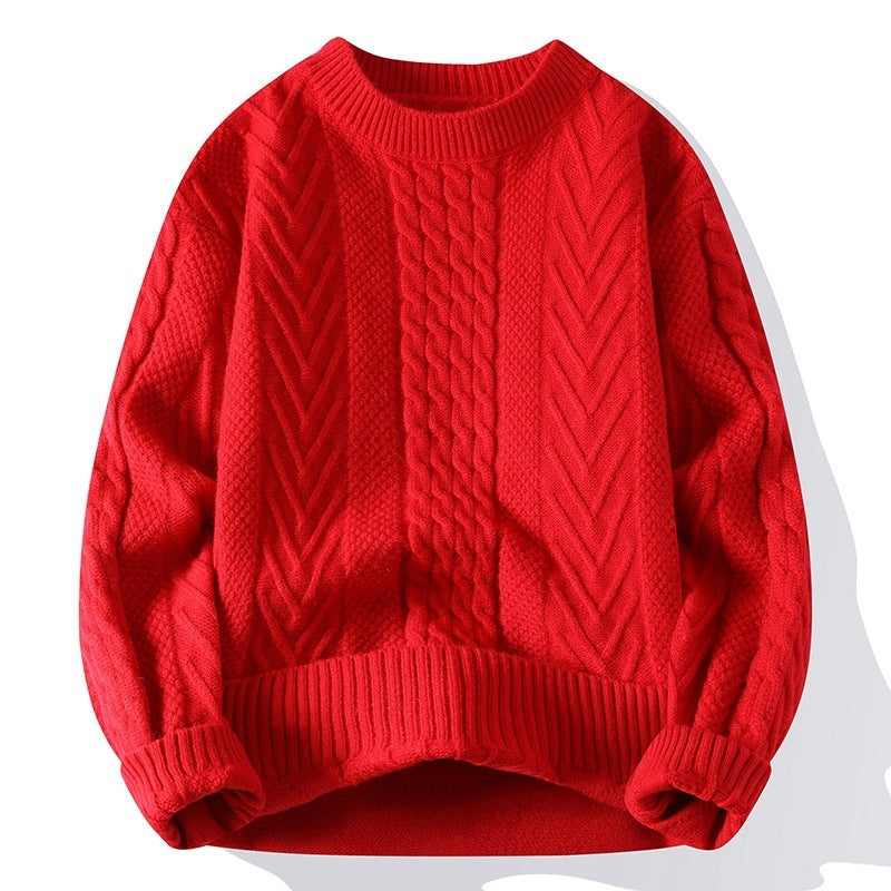 European And American Multicolor Cable-knit Sweater