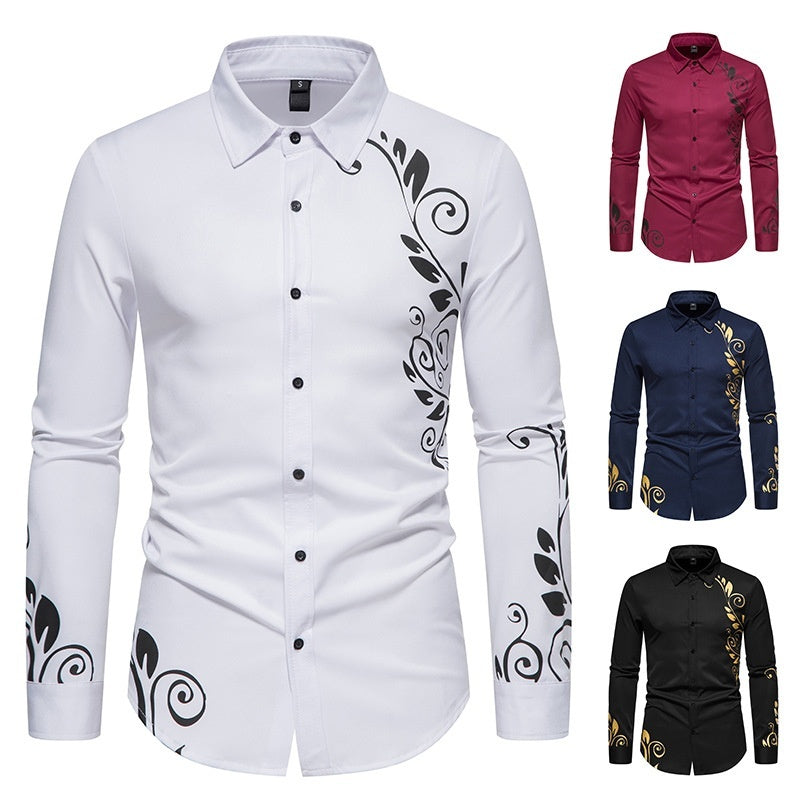 Men's Autumn New Digital Printed Long-sleeved Shirt