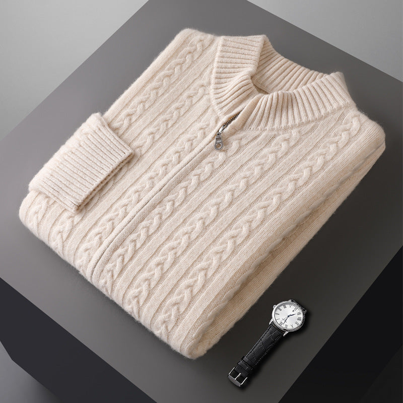 Woolen Sweater Men's Half-high Collar Zipper Top