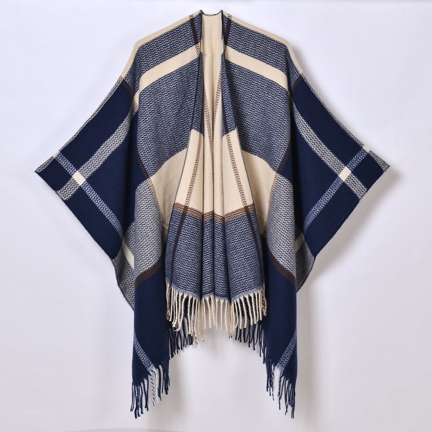 Tassel Split Shawl Simple Plaid Jacquard Scarf