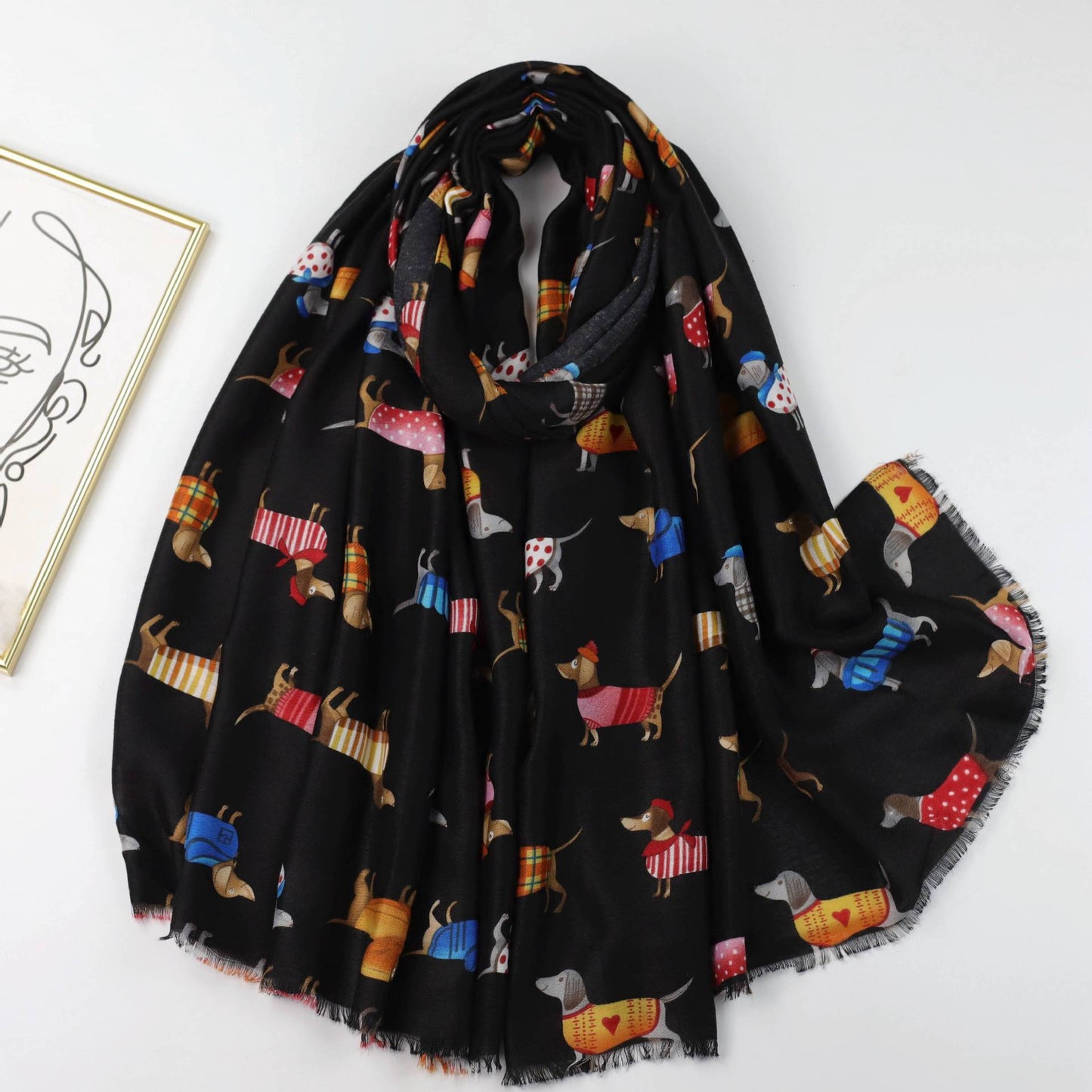 Fashionable Sausage Dog Satin Printed Scarf Shawl