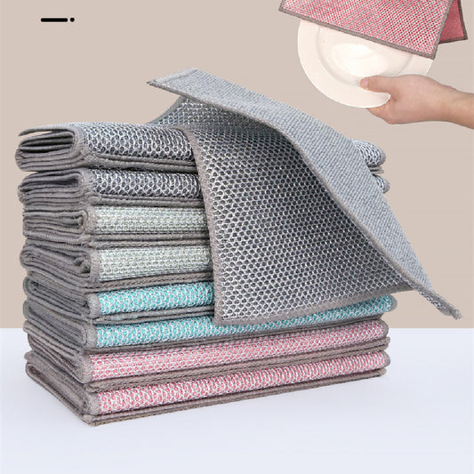 Cross-Border Double-sided Silver Silk Cloth Manufacturer Dish Towel Absorbent Dishwashing Cloth Household Cleaning Oil Removing Steel Cloth