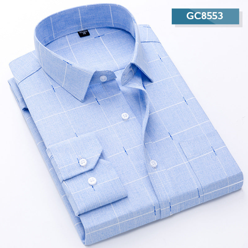 Long-sleeve T-shirt Middle-aged Loose Spring Business Casual Imitation Cotton And Linen Men's Shirt