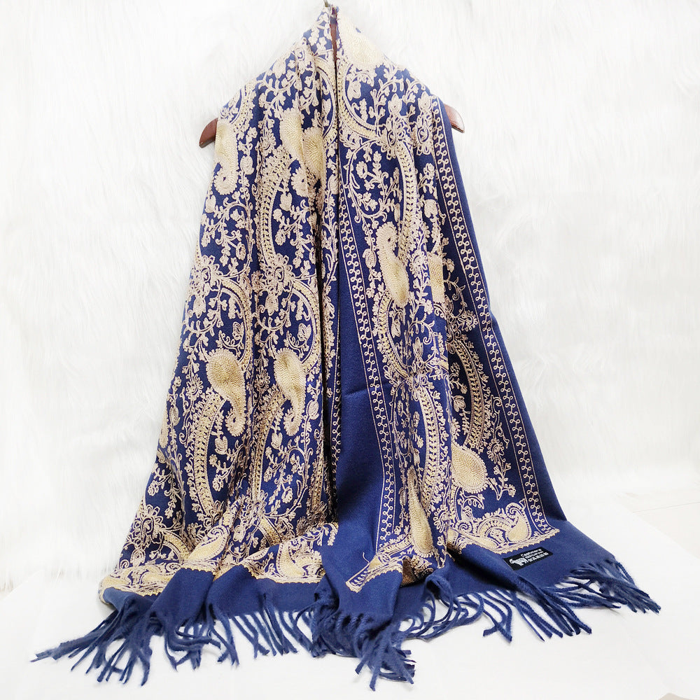 Cashmere Gold Cashew Scarf Embroidered Ethnic Style