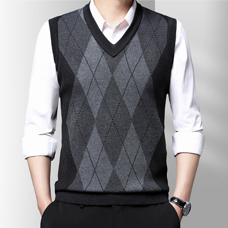 Winter New Men's Sleeveless Knitted Sweater Casual Plaid Vest