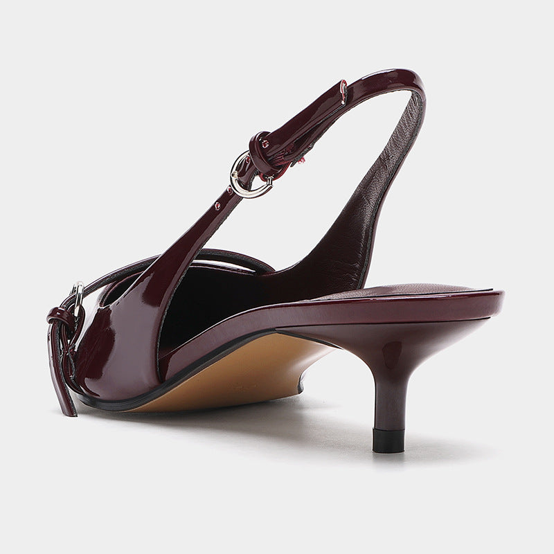 Wine Red Retro Style Pointed Toe Slingback Strap Mules Shoes