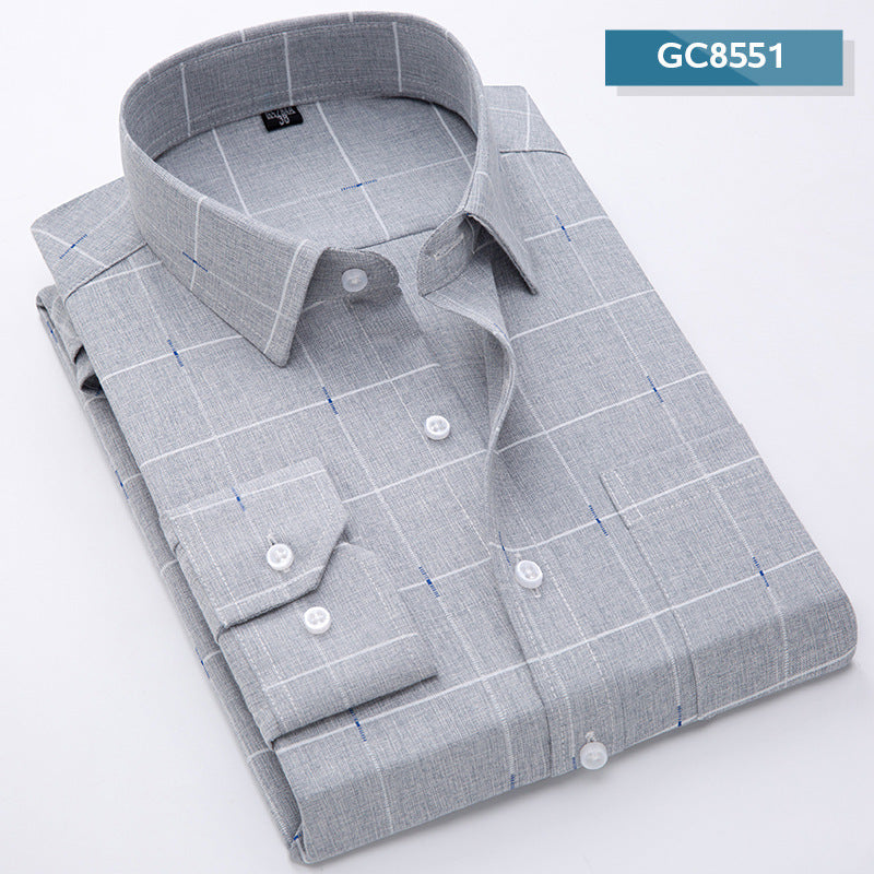 Long-sleeve T-shirt Middle-aged Loose Spring Business Casual Imitation Cotton And Linen Men's Shirt