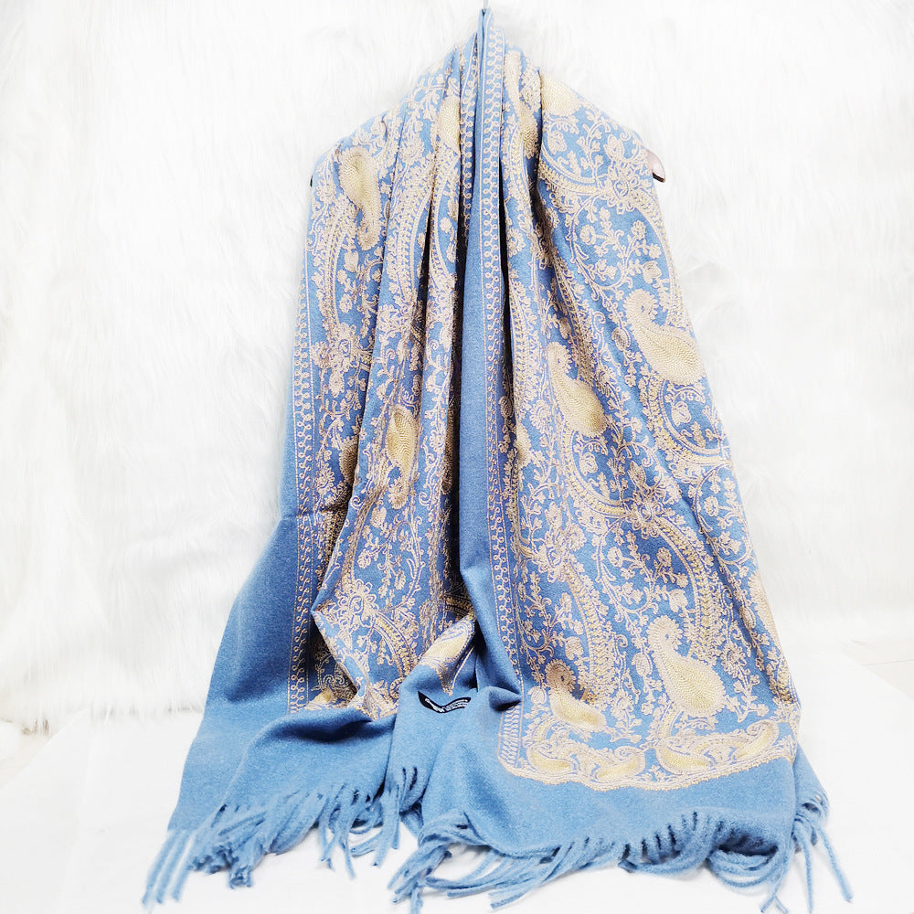 Cashmere Gold Cashew Scarf Embroidered Ethnic Style